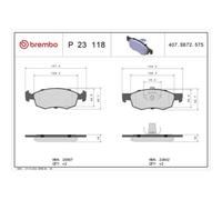 1x Kit de plaquettes de frein, frein à disque BREMBO P 23 118 convient pour