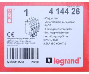 1x Legrand 4144 26 Disjoncteur courant continu DX³ 800V 10A 4 modules. 414426.