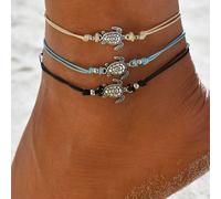 1x Noble bracelet de cheville boho, 3 pcs. avec des tortues, à la mode, J0554