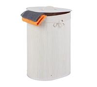 1x Panier à linge en bambou, ovale, 46 l, pliable, couvercle, bain et chambre, panière élégante, 55x42x32 cm, blanc