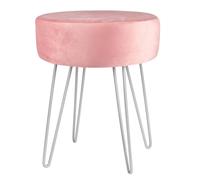 1x Rose/Argent H40 x D35cm Rond Repose-Pieds en Velours Ottoman Tabouret Pouf