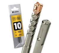 1x SDS Plus Foret à 4 tranchants PGM pour marteau perforateur Ø 10 mm x 45 mm - AMBOSS SDS Crusher 4 - Foret à béton HM professionnel 10 x 45 - Foret à pierre, béton armé, maçonnerie, brique, grès