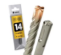 1x SDS Plus Foret à 4 tranchants PGM pour marteau perforateur Ø 14 mm x 372 mm - AMBOSS SDS Crusher 4 - Foret à béton HM professionnel 14 x 372 - Foret à pierre, béton armé, maçonnerie, brique, grès