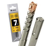 1x SDS Plus Foret à 4 tranchants PGM pour marteau perforateur Ø 7 mm x 45 mm - AMBOSS SDS Crusher 4 - Foret à béton HM professionnel 7 x 45 - Foret à pierre, béton armé, maçonnerie, brique, grès