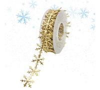 1x Snowflake Trim Ribbon - 10 Meters Felts Snowflake Ribbon, Sequin Snow Ribbons | Embossed Trim For Christmas Decoration | Ribbons Christmas Applique Decals For Decorative Craft Silver Gold Embossed
