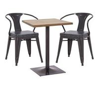 1x table de bistrot 2x chaise HWC-H10d noir gris table marron clair