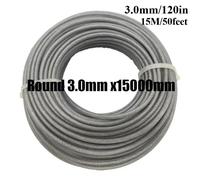 2.0/2.4/2.7/3.0mm tondeuse en acier Nylon câble cordon ligne débroussailleuse Long rond rouleau herbe fil de remplacement environ 15m-Round 3.0mm X 15m