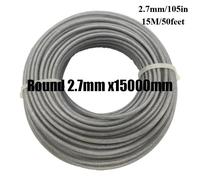 2.0/2.4/2.7/3.0mm tondeuse en acier Nylon câble cordon ligne débroussailleuse Long rond rouleau herbe fil de remplacement environ 15m-Round 2.7mm X 15m