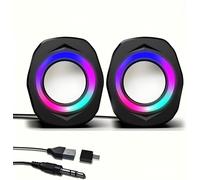 2.0 Speaker System,PC Gaming Speaker,USB-Powered Audio System,3.5mm Audio Input,Colorful LED Lighting,Laptop/Smartphone Compatible