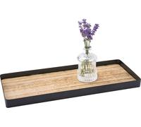 2.05 Plateau en métal avec fond en bois - env. 45,5 x 18 cm - Décoration en noir / nature
