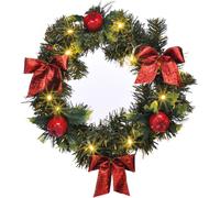 2.06 Couronne de porte avec 15 LED blanches chaudes - env. Ø 28 cm - fonctionne sur piles avec minuterie