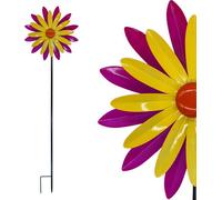 2.06 Moulin à vent FLEURS en rose / jaune / orange - env. 114 x 29 cm - Décoration en métal avec piquet de terre