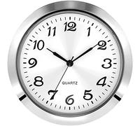 2-1/8 Pouce (55 mm) Insertion d'Horloge à Quartz, Lunette Argentée, Boîtier Métallique en Alliage de Zinc, Chiffres Arabes, Visage Blanc