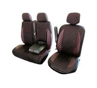 2+1 housses de sièges avant conçues pour Fiat Ducato, Citroën Jumper, Peugeot Boxer 2006-2025, en velours écologique noir avec fils rouges, pour conduite à gauche