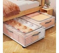 2/1 pièce Boîte de rangement pour le bas de lit de haute qualité, boîte de rangement à roulettes multifonctionnelle en PVC, boîte de rangement pliable transparente grande capacité, style simple, équip