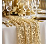 2/1 pièce Ensemble de chemin de table et nappe à paillettes dorées - Décoration de mariage, banquet, fête scintillante dorée - Nappe carrée avec bordure à franges (tissu), convient pour centre de tabl