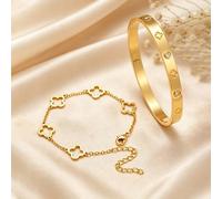 2/1 pièce Set - Bracelet en acier inoxydable avec zircone, trèfle à quatre feuilles élégant et de luxe pour femmes, convient pour de multiples occasions, peut également être un cadeau pour les amis Ta