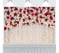 2.1x1.5m Toile de Fond Murale Fleur Blanc glycine Rouge Rose Floral Fond Photographique Filles Anniversaire Mariage Douche Nuptiale décorations de soirée Portrait bannière Photo Booth Props