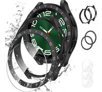 [2+2+3pièces Samsung Galaxy Watch 6 Classic 47mm Coque + Protection D'écran, Anti-Buée 3 Films De Protection En Verre Trempé + 2 Étui Rigides En Pc Anti-Rayures +2 Anneau De Cadre Adhésif Étui