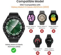 [2+2+3Pièces Samsung Galaxy Watch 6 Classic 47mm Coque + Protection d'écran, Anti-buée 3 Films de Protection en Verre trempé + 2 Étui rigides en PC Anti-Rayures +2 Anneau de Cadre Adhésif Étui