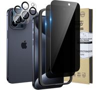 [2 + 2 Full Coverage Anti-Spy Screen Protectors For Iphone 15 Pro With Rear Camera Lens Protector, Easy Installation, Tempered Glass Privacy Film