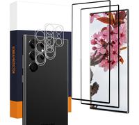 2+2 Verre Tremp¿¿ pour Samsung Galaxy S24 Ultra 5G, 3D Couverture Compl¿¿te Protection ¿¿cran+Film d'objectif, 9H Duret¿¿ Sans Bulle, Tactile sensible, Anti Rayures, HD S24 Ultra Vitre Protection