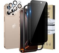 2+2pack For Iphone 16 Pro Privacy Screen Protector With Camera Lens Protector, Hd Clear 9h Hardness Anti Spy Black Private Tempered Glass Film