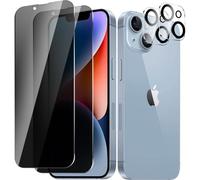 2+ 2Pack pour iPhone 14 Plus de Protection Verre Tremp¿¿ Anti-Espion + Protecteur D'objectif D'appareil Photo, Duret¿¿ 9H Vitre, Compatible Avec Les Coques et R¿¿sistant Aux Rayures
