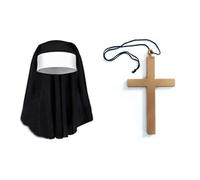 2/3/4 Halloween Nonne Costume Accessoires Chapeau Croix Pendentif Croix Cuissardes Chaussettes Hautes pour Cosplay Fête Costume, Lot de 2 pièces 1, taille unique