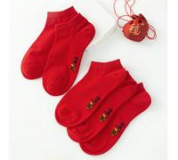 2/3/5 paires de chaussettes courtes en coton peigné de style chinois pour femmes, chaussettes porte-bonheur pour femmes 35-39Animal,Noël,PlantesCoton Peigné