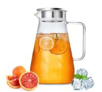 2.3 Litre carafe en verre avec couvercle et Anse, Transparent pichet à thé glacé l'eau chaude et froide