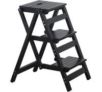 2/3 Marchepied Chaise D’échelle Pliante en Bois Bibliothèque épaissie Escabeau Échelle D’Outil De Jardin Léger Portable, Escabeau Pliant, étape pour Adultes, Escabeau, Black, Three Steps
