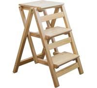 2/3 Marchepied Chaise D’échelle Pliante en Bois Bibliothèque épaissie Escabeau Échelle D’Outil De Jardin Léger Portable, Escabeau Pliant, étape pour Adultes, Escabeau, Log Color, Three Steps