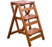 2/3 Marchepied Chaise D’échelle Pliante en Bois Bibliothèque épaissie Escabeau Échelle D’Outil De Jardin Léger Portable, Escabeau Pliant, étape pour Adultes, Escabeau, Brown, Three Steps