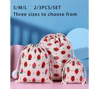 2/3 pièces Sac de rangement en tissu à cordon de serrage, trois tailles au choix (S/M/L), imprimé fraise, poche fourre-tout, sac de rangement, sac de tri, sac anti-poussière pour la maison, sac de mam