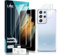 [2 + 3 Pieces] Screen Protectors For Samsung Galaxy S21 Ultra 5g With 2 Pieces Tpu Screen Protectors + 3 X Camera Protectors ¿ Bubble-Free Fingerprint Stand Film