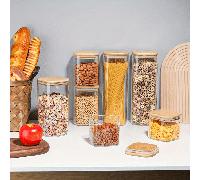 2/4/6/8 pièces Bocaux en verre hermétiques carrés, organisateurs de cuisine avec couvercles en bambou, boîtes de rangement en verre, ensemble combiné de tailles multiples, boîte à café, convient pour 