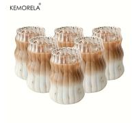 2/4/6 pièces INS tasse en verre résistant à la chaleur gobelet verres Transparent thé jus lait café tasse maison eau verres rayure bière tasse 6PCS-A