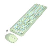2,4 G de Clavier sans Fil et Combo de Souris, 110 Touches de Conception Rétro Ergonomique Pleine Grandeur, Touches Muettes Silencieuses, Fiche et (Ensemble Clavier et Souris de Couleurs mélangées)