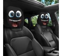 2/4 Pcs Funny Cartoon Car Headrest Covers, Big Eyes Head Rest Cover for Cars Universal Fit, Cute Funny Cartoon Eyes Car Headrest Covers, Car Seat Head Rest Protector for Cars Vans Trucks (N,2 Pcs)