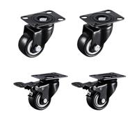 2/4 roulettes pivotantes noires robustes de 1,5 ou 2 pouces (3,8 cm) for chariots et meubles, supportant jusqu'à 180 kg, avec frein perçage doré(1.5inch-2A2C)