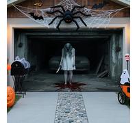2,4 x 2,1 m - Couverture de porte de garage terrible d'Halloween - Décoration de film d'horreur avec personnages classiques effrayants - Fond pour jardin, maison et fête