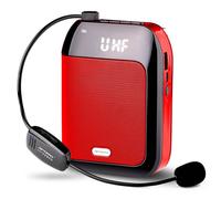 2.4G 60M Microphone sans Fil 15W Amplificateur Haut-Parleur avec Fonction d'Enregistrement Bluetooth FM pour Guide Touristique Enseignant,Rouge