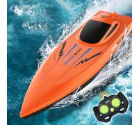 2.4G High-Speed RC Boat with Dual Motors, Bateau RC rapide, bateau de course télécommandé à grande vitesse pour lacs et piscines, Bateau télécommandé jouets d'été pour adultes et enfants (Orange)