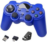 2.4g Manette Pc Connectée Par Usb, Powcan - Pc/Ps3 Sans Fil Rechargeable, Avec Micro Usb Et Support De Téléphone - Bleu