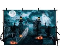 2,4x1,8m Toile De Fond Halloween Décoration Citrouille Blanc Bleu La Nuit D'halloween La Tombe Photographie D'anniversaire Fond De Partis Politiques Table À Gâteaux Papier Peint