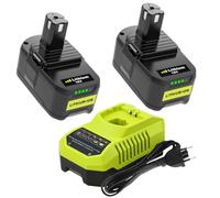 2 * 5.0Ah Remplacement pour Ryobi Batterie 18V RB18L50 RB18L40 RB18L25 RB18L15 RB18L13 pour Ryobi P108 P107 P122 P104 P105 P102 P103 avec Indicateur LED (2 * 5.0Ah Batterire+Chargeur)