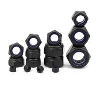 2/5/25 pièces M2 M2.5 M3 M4 M5 M6 M8 M10 M12 M16 304 En Acier inoxydable Noir Hexagonal En Nylon Insert Écrou De Verrouillage Autobloquant Nylock Écrou Contre-écrou(Black Carbon Steel,M10(5pcs))