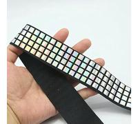 2/5 yards de bande élastique extensible de 15 à 50 mm pour vêtements, pantalons, ceintures, sangle en caoutchouc décorative, ruban à paillettes, garnitures de couture - Carré coloré - 38 mm - 2 yard