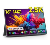 2,5K Écran Portable avec Google TV, 16" Moniteur Portable 144 Hz|500 Nits|QHD|HDR|100 % sRGB, FreeSync,écran gaming externe IPS mat pour ordinateur portable/PC/téléphone/tablette/PS5/4/Xbox/USB-C&HDMI